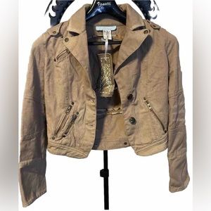 Zoompy Women's Distressed Destroyed Button Down Denim Jean Jacket Brown Tan Sz S